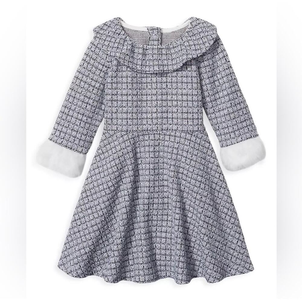 Janie and Jack Little Girl's Tweed Faux Fur-Trim A-Line‎ Dress ( 3T )
